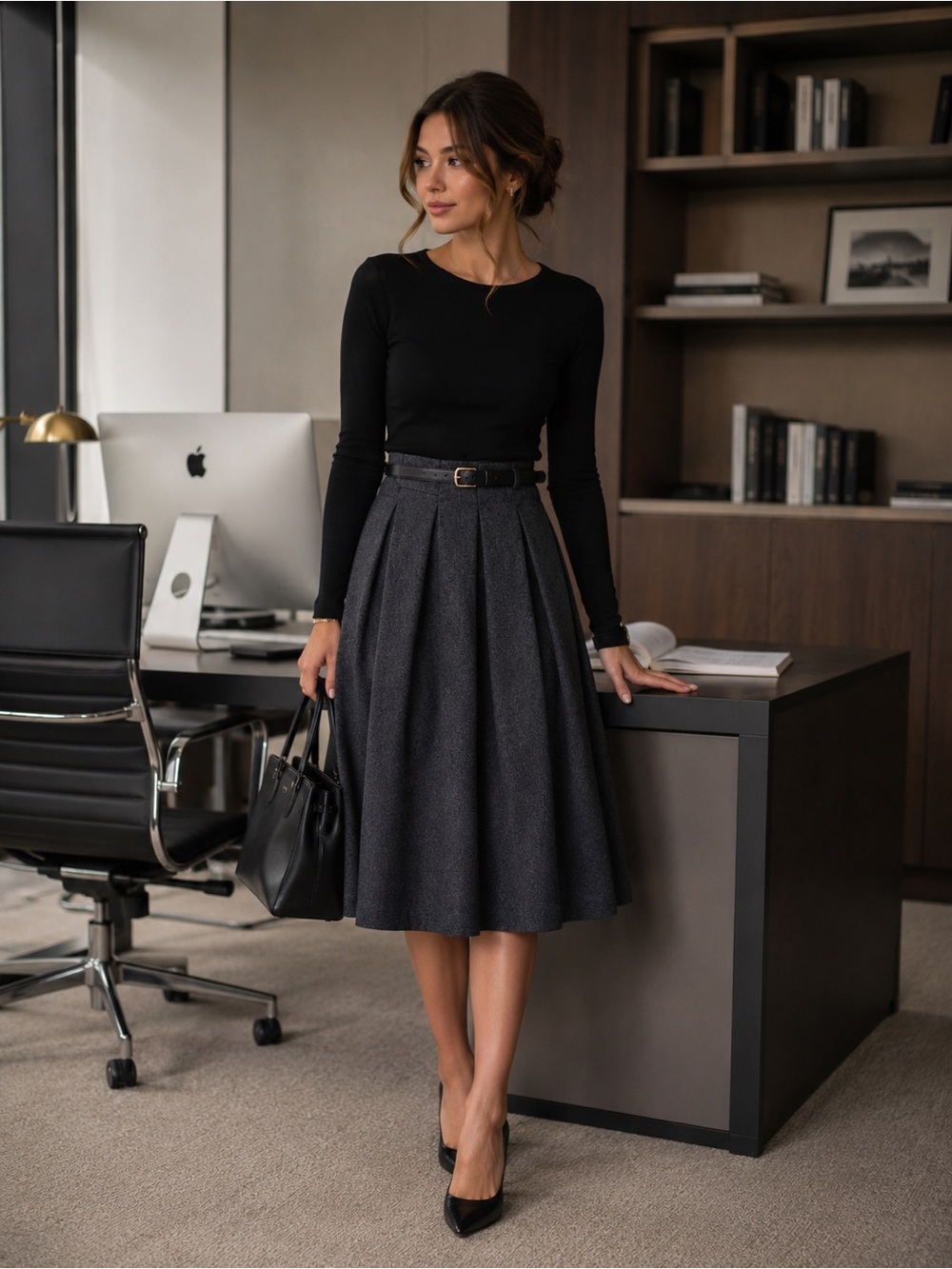 Elegant Vintage Office Wool Chic Pleated Midi Skirt S Business Capsule Timeless